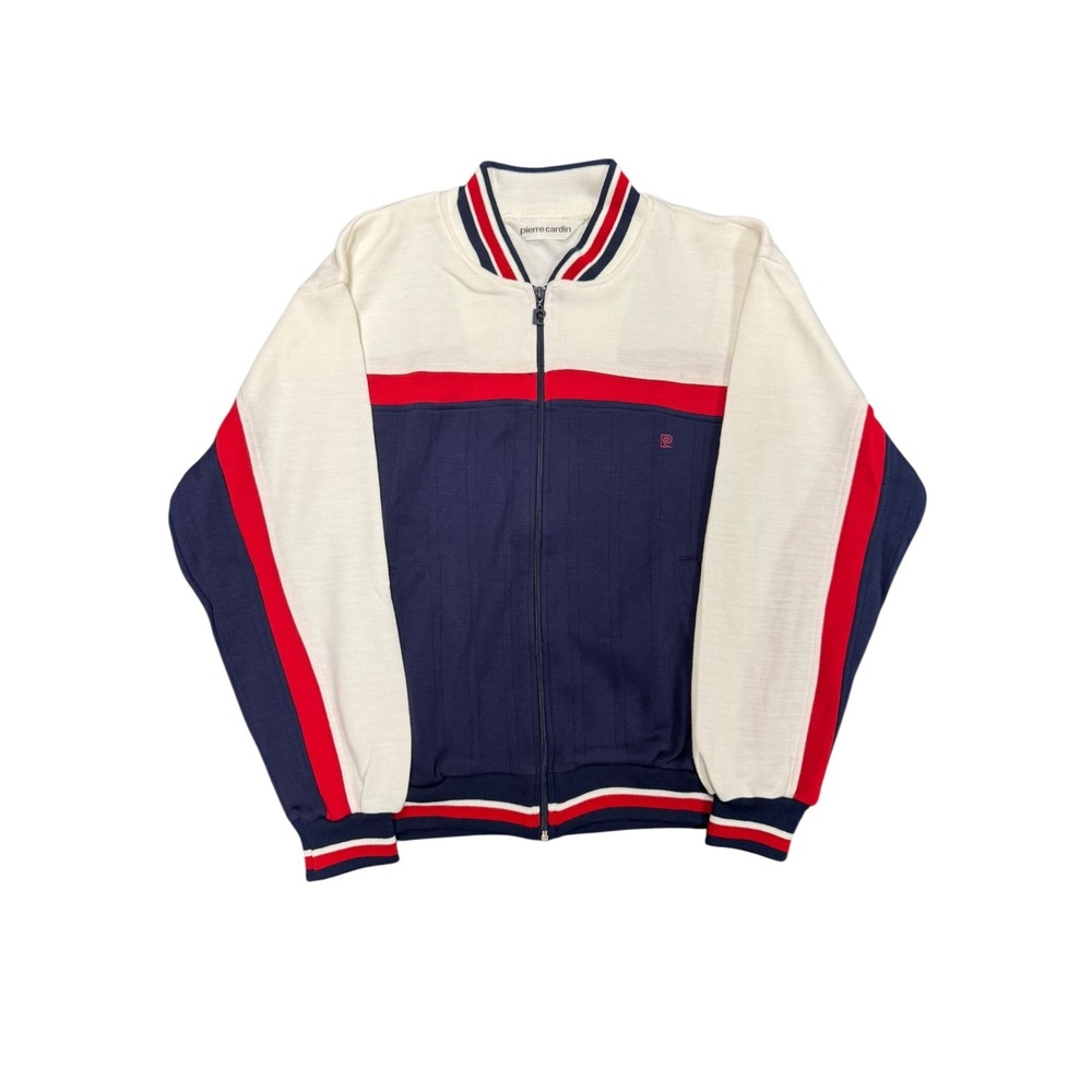 Pierre Cardin Track Jacket Mens L Red White Blue Good Vintage 80s USA Velour